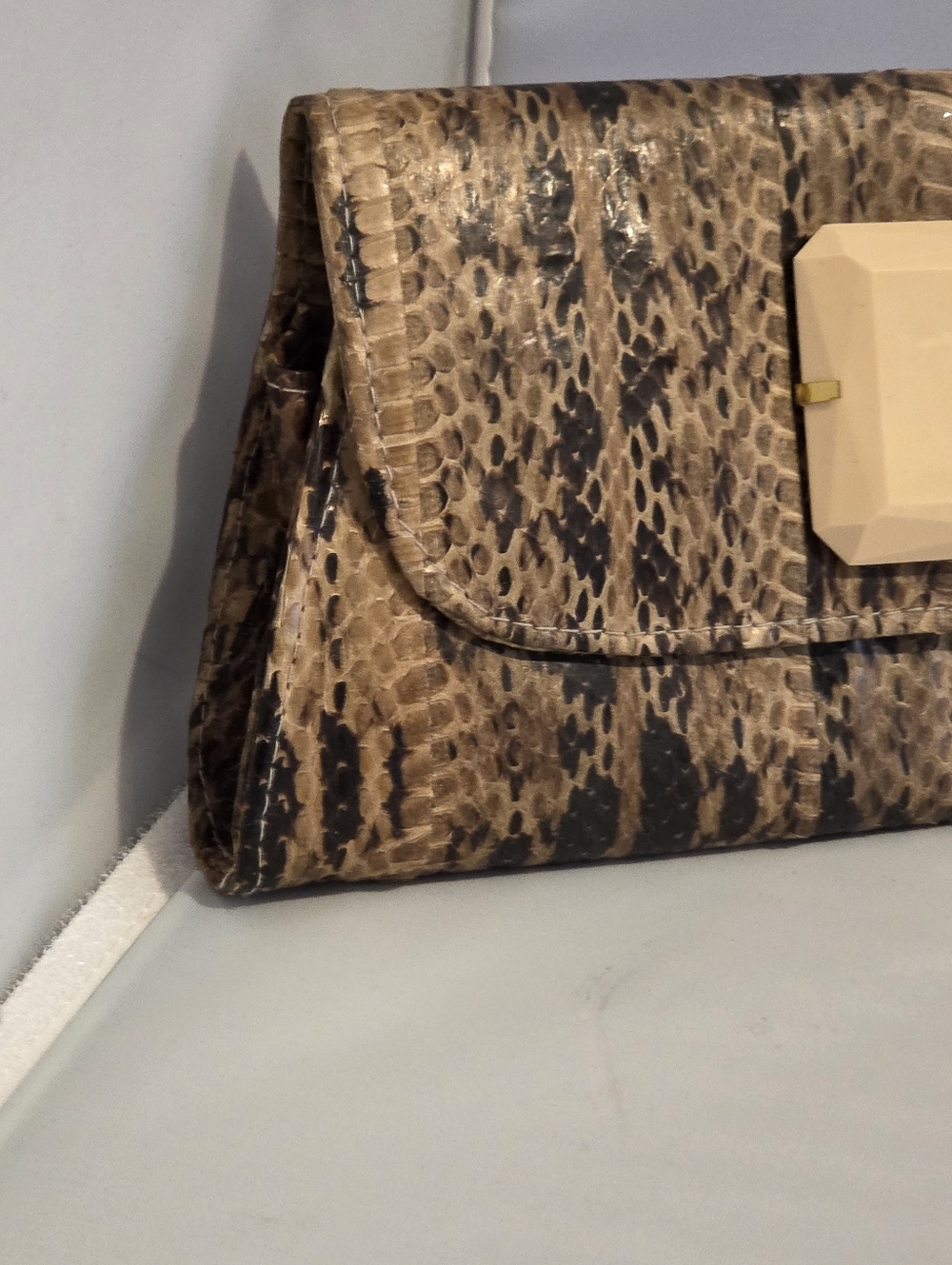 Natural Python Snakeskin Clutch, Vinyage - Picture 11 of 12